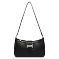 Borsa sottobraccio minimalista in ecopelle nera con fibbia dorata elegante e tracolla fine - Nero