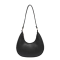 Bolso hobo de cuero granulado negro con herrajes dorados y silueta de media luna - Negro