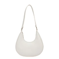 Bolso de hombro blanco estilo media luna con textura granulada y herrajes dorados - Blanco