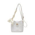 Bolso cubo blanco minimalista con asa de pañuelo de seda y letras doradas - Sin colgante / Blanco