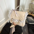 Zaino chic in pelle PU bianco crema con bordo in pizzo e fiocchi per uso quotidiano - Rosa (Con Sciarpa)