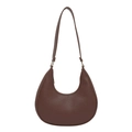 Sac hobo demi-lune marron foncé avec texture grainée et fine bandoulière sur blanc - Marron