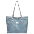 Bolso tote azul con textura de nube, placa plateada y correas de hombro largas - Azul claro