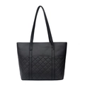 Classic black faux leather tote bag with diamond quilted stitching and large capacity - Argyle