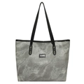 Bolso tote gris con textura de mármol y asas de cuero negro de gran capacidad - Gris claro