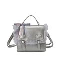 Borsa a mano in pelle metallizzata argento con pizzo e fibbie a fiocco da donna - Borsa Singola / Argento