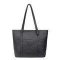 Black tote bag featuring textured faux leather and embossed rose floral patterns - Rose