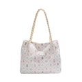 Sac fourre-tout matelassé avec motifs dessins animés et anses en corde tressée - Blanc Sans Pendentif
