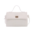 White crossbody bag with houndstooth texture and golden twist lock for women - White