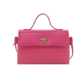 Fuchsia Kelly-style top handle bag with houndstooth texture and gold turn-lock closure - Rose Pink