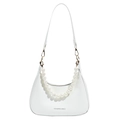 Minimalist white hobo bag with pearl chain and fashion letter print for women - Off White