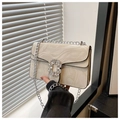 Elegant cream marble textured chain crossbody bag with oversized rhinestone circular clasp - Off White