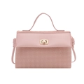 Elegant pink embossed houndstooth crossbody handbag with gold-tone lock for women - Pink