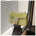 Green marble pattern crossbody bag with diamond square buckle and silver chain strap - Green