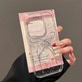 Makroaufnahme von Silberschleife und Glitzer auf einer transparenten iPhone-Hülle - Silberfolie Tropfkleber Schleife / iPhone 7/8/SE 2020