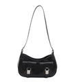 Borsa hobo nera lucida con doppie tasche e fibbie argentate da donna alla moda - Nero