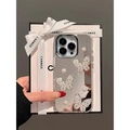 Mirror phone case with 3D crystal butterflies and pearls for iPhone models - Electroplated Mirror With Three Butterfly / iPhone 7/8/SE 2020