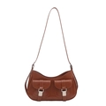 Borsa sottospalla minimalista in ecopelle marrone con doppie tasche e fibbie argentate - Marrone