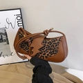 Sac sous l'aisselle chic en patchwork léopard avec rabat éclair stylé - Brun Foncé