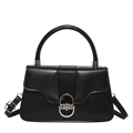 Bolso clásico de cuero negro con asa redonda y cierre ovalado en color plata - Negro