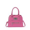 Pink faux leather satchel handbag with top handles and adjustable shoulder strap for women - Rose Red
