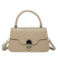 Bolso de hombro retro beige claro de cuero sintético con cierre de metal plateado - Caqui