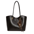 Grande borsa tote marrone minimalista in pelle lucida con dettagli in metallo dorato - con portachiavi / Marrone