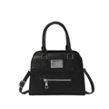 Minimalistische schwarze matte Leder Handtasche mit Schultergurt und kurzem runden Tragegriff - Schwarz
