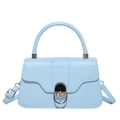 Sky blue matte leather shoulder bag with silver hardware flip-top and adjustable strap - Blue
