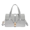 Silver rhinestone flap handbag with gold metal clasp and adjustable shoulder strap - Silver