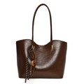 Bolso tote marrón oscuro efecto cuero brillante con colgante de chocolate decorativo - Con Colgante / Marrón