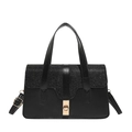 Chic black handbag with sequined flap, golden hardware lock, and detachable shoulder strap - Black