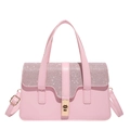 Pink crossbody bag with sparkling rhinestone top flap and golden square clasp closure - Pink
