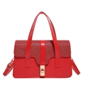 Chic red handbag with glitter flap and golden lock for elegant commute wear - Red