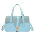 Elegant light blue summer handbag with sparkling glitter flap and gold twist lock - Blue