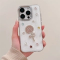 Detailansicht einer glitzernden iPhone-Hülle mit Strass-Lutscher- und Sterndesign - Galvanisierter Rahmen-Weißer Glitzer-Epoxid-Seestern-Lutscher / iPhone 7/8/SE 2020