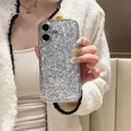 Dettaglio macro di lussuosi paillettes d'argento su una custodia protettiva per iPhone - iPhone 7/8/SE 2020 / Argento Luccicante Galvanizzato