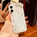 Silver glitter phone case with rhinestone bow decoration for iPhone, held in hand - White / iPhone 7/8/SE 2020