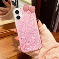 Pink glitter iPhone case with sparkling sequins and a rhinestone bow decoration - Pink / iPhone 7/8/SE 2020