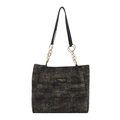 Donkergrijze tweed shopper met gouden kettingbanden en metalen ringen voor dames - Zwart