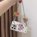 Custodia iPhone specchiata con cuore viola 3D e catena a tracolla con perline colorate - Stile Supporto Strass a Specchio (Con Catena) / iPhone 7/8/SE 2020