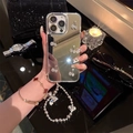 Mirror finish iPhone case with sparkling rhinestone cherry charms and silver accents - iPhone 7/8/SE 2020 / Mirror Rhinestone Cherry (With Silver Bow Short Chain)