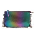 Minimalist holographic crossbody bag with silver chain strap and rivet trim detail - Rainbow