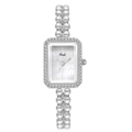 Elegant rectangular mother of pearl watch with white pearls and sparkling crystals - Silver Case White Dial