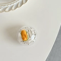 Detail of mini hot dog food model inside transparent globe phone grip with silver beads - Transparent Griptok-Hot Dog
