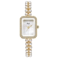 Gedi quartz watch with rectangular gold diamond case and double-row pearl strap - Gold Case White Dial