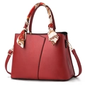 Elegant red litchi texture handbag with decorative scarf and golden hardware - Large Wine Red (With Red Scarf)