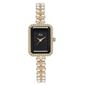 Gedi luxury rectangular gold watch with black dial and double-row pearl strap for women - Gold Case Black Dial