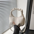Minimalist cream crescent hobo bag with cloud-like ruched handle and matte leather finish - Off White