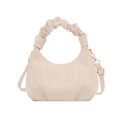 Elegant cream beige pleated cloud handbag with adjustable shoulder strap and gold hardware - Off White